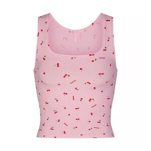 SKIMS Soft Lounge Ribbed Tank Top Pink Cherry Print XS NWT Limited Edition